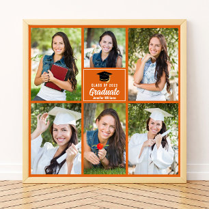 Orange Graduate Foto Collage Abschluss Square Poster