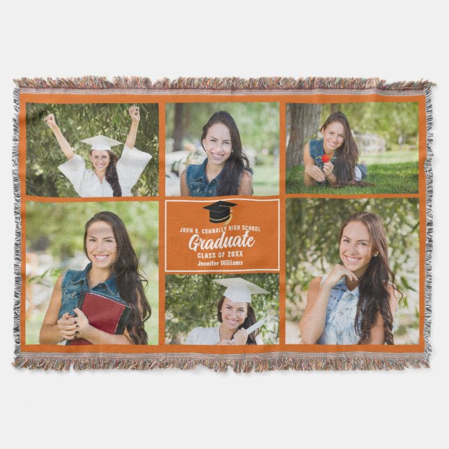 Orange Graduate Foto Collage Custom Abschluss Decke (Vorderseite)