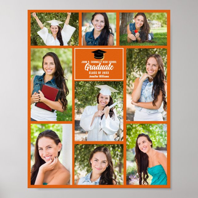 Orange Graduate Foto Collage Graduation Party Poster (Vorne)