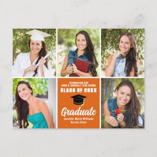 Orange Graduate Foto Collage Moderner Abschluss Postkarte