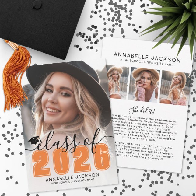 Orange Graduate Photo Graduation Ankündigung (Orange Graduate Photo Graduation Announcement )