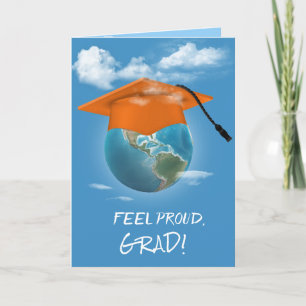 Orange Graduation Cap on Planet Earth Karte