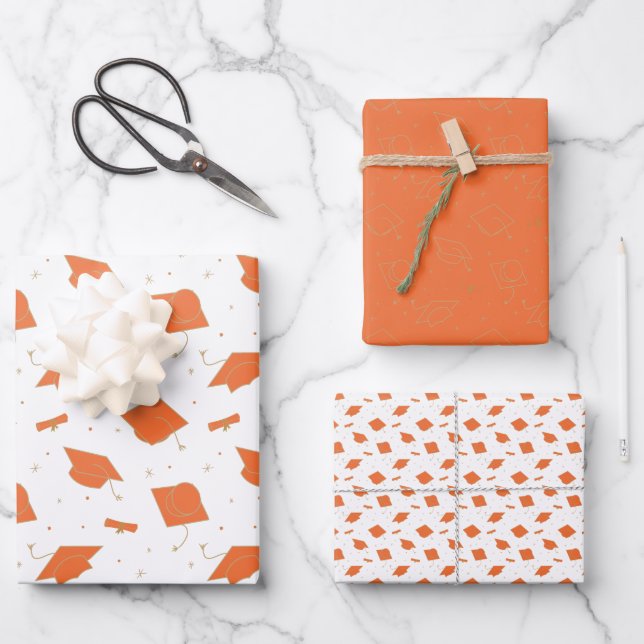 Orange Graduation Cap Toss Geschenkpapier Set (Vorderseite)