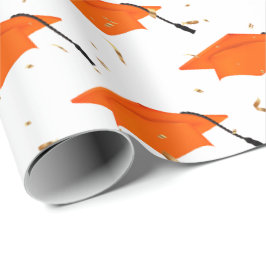 Orange Graduation Caps und Gold Confetti Geschenkpapier