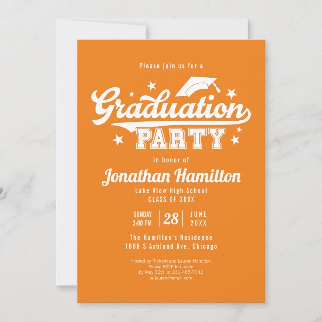 Orange Graduation Party Einladung (Vorderseite)