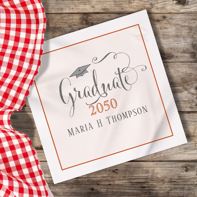 Orange Graduation Party Script Custom Serviette (Graduation orange and black script custom napkin)