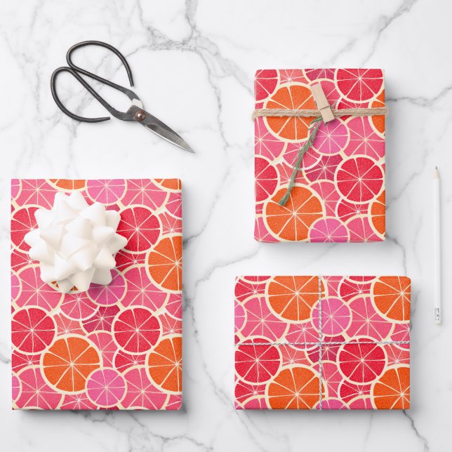 Orange & Grapefruit Zitrusfrüchte Muster Geschenkpapier Set (Vorderseite)