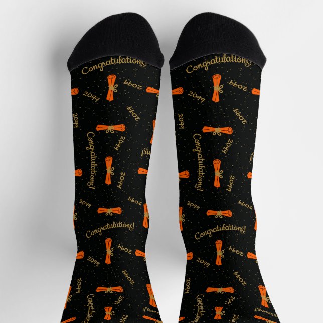 Orange Gratulationen Diplomarbeit Jahr Socken (Oben)