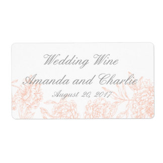 Orange Graue Florale Vintage-Hochzeitsweinetikett