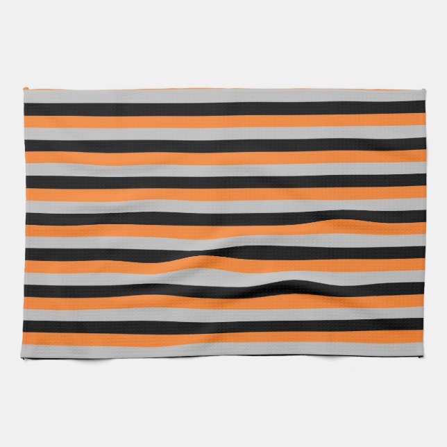 Orange, graue und schwarze Streifen Handtuch (Horizontal)