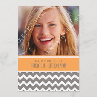 Orange graues Foto-16. Geburtstags-Party Einladung