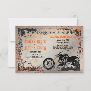 Orange Gray Biker Motorrad Hochzeit retten das Dat Save The Date