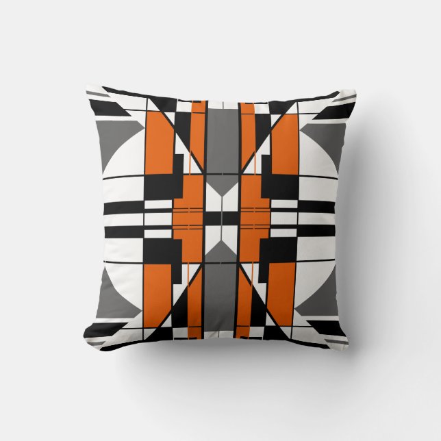 Orange Gray Black Symmetric Tile-like Design Kissen (Vorderseite)