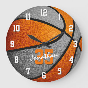 orange gray boys girls basketball personalized große wanduhr