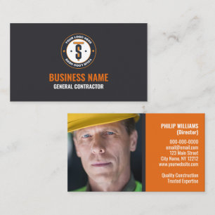 Orange Gray Business Logo Contractors Visitenkarte