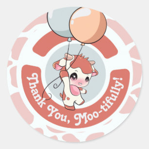 Orange Gray Cow Muster Vielen Dank Round Sticker