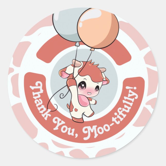Orange Gray Cow Muster Vielen Dank Round Sticker (Vorderseite)