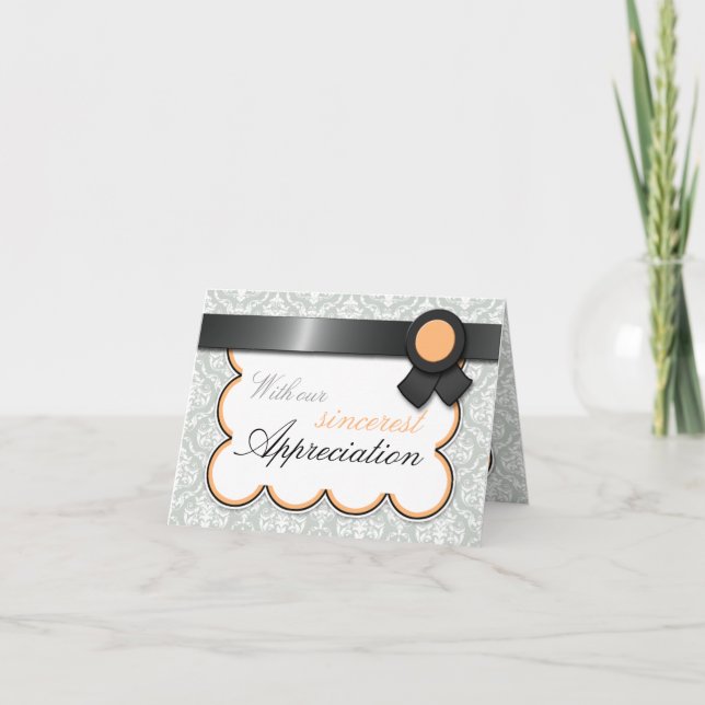Orange & Gray Damask Elegante Danksagungen Karten (Vorderseite)