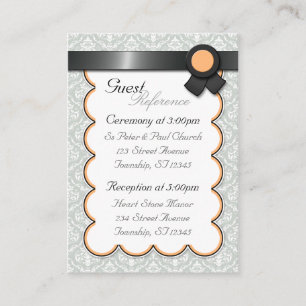 Orange & Gray Damask Hochzeitshauptkarten Begleitkarte