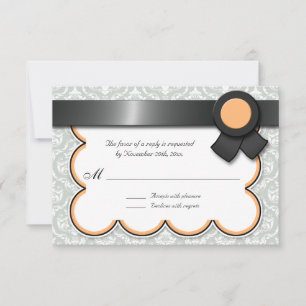 Orange & Gray Damask Wedding Reply / RSVP Cards Karte