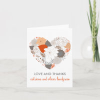 Orange & Gray Heart Blume Hochzeit Dankeschön Kart