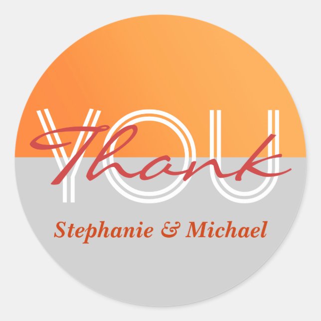 Orange gray Hochzeit danke Runder Aufkleber (Vorderseite)