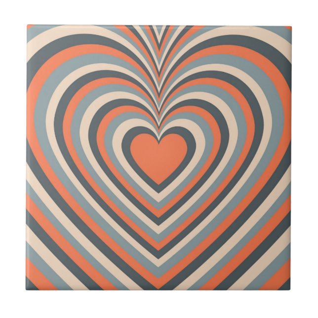 Orange Gray Hypnotic Heart Liebe Pattern Fliese (Vorderseite)