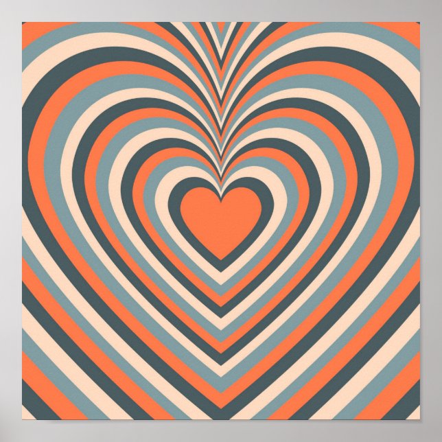 Orange Gray Hypnotic Heart Liebe Pattern Poster (Vorne)