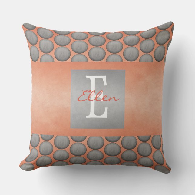 Orange & Gray Polka Dot Pattern Kissen (Vorderseite)