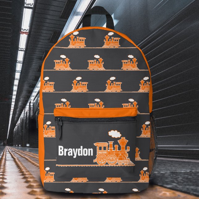 Orange gray steam train kids named  bedruckter rucksack (Von Creator hochgeladen)