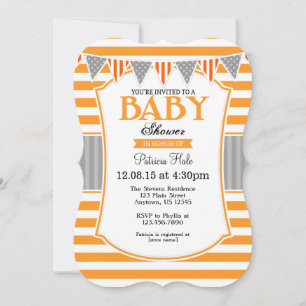 Orange Gray Stripes Kinderdusche Einladung