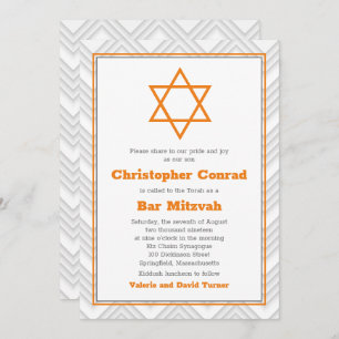 Orange Gray White Traditional Bar Mitzvah Einladung