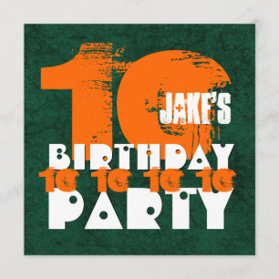 ORANGE GREEN 10. Geburtstagsparty 10 Jahre alt V02 Einladung