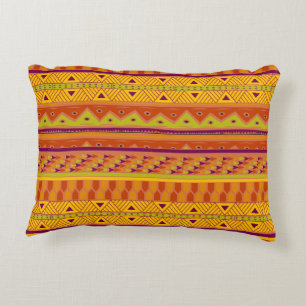 Orange Green Abstrakt Aztec Tribal Print Patches Zierkissen