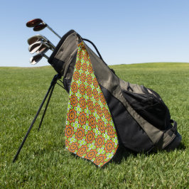 Orange, green and blue patterned  golfhandtuch