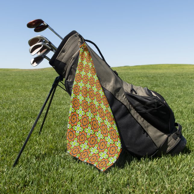 Orange, green and blue patterned  golfhandtuch (Gras)