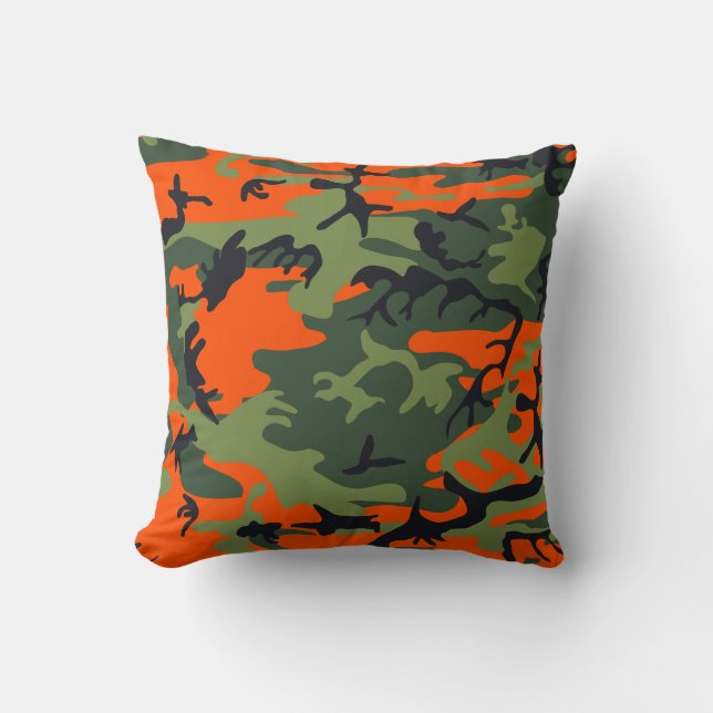 Orange, Green, Black Camouflage Camouflage Kissen (Vorderseite)