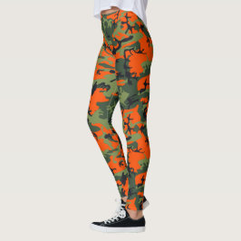 Orange, Green, Black Camouflage Camouflage Leggings
