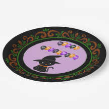 Orange Green Black Cat Witch Hat Happy Halloween