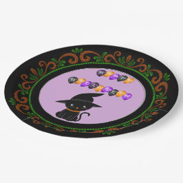 Orange Green Black Cat Witch Hat Happy Halloween Pappteller