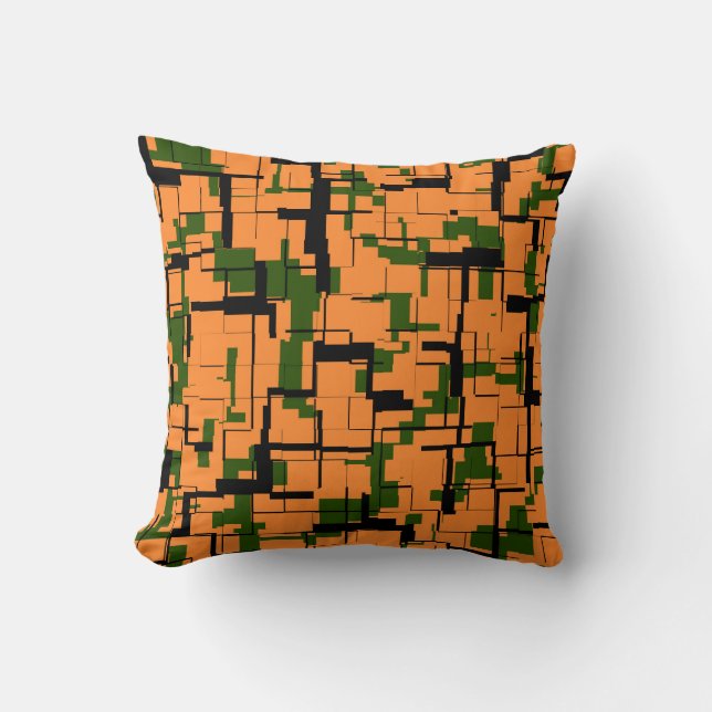 Orange Green Black Digital Camouflage Pattern Kissen (Vorderseite)