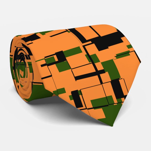 Orange Green Black Digital Camouflage Pattern Krawatte (Gerollt)