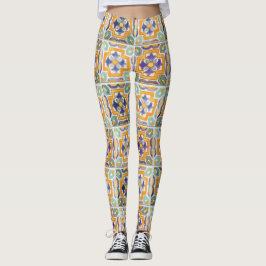 Orange-Green-Blue-Tile-Leggings Leggings