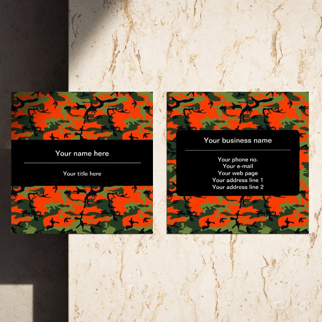 Orange Green Camouflage, Militär, Armee Quadratische Visitenkarte (Von Creator hochgeladen)