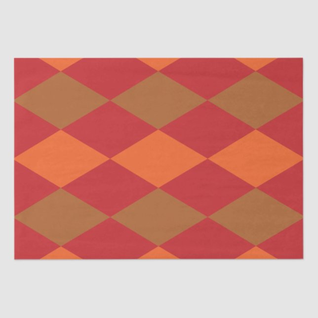 Orange Green Checkered Diamond Muster Seidenpapier (Vorderseite)