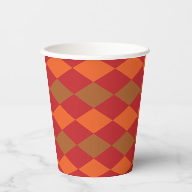 Orange Green Checkered Diamond Party Pappbecher (Vorderseite)