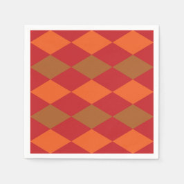 Orange Green Checkered Diamond Pattern Party Serviette