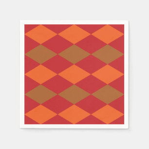 Orange Green Checkered Diamond Pattern Party Serviette