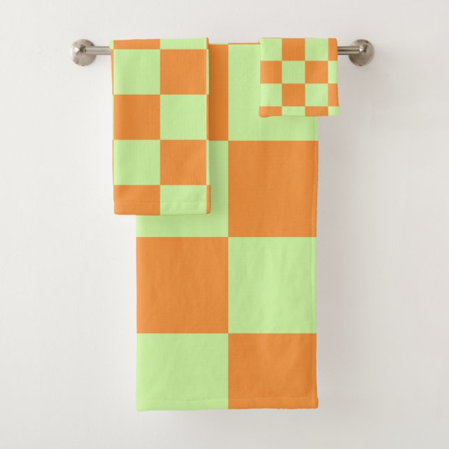 Orange Green Citrus Checkered Gingham Pattern Badhandtuch Set (Insitu)