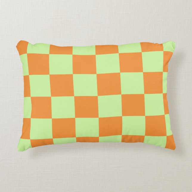 Orange Green Citrus Checkered Gingham Pattern Dekokissen (Vorderseite)